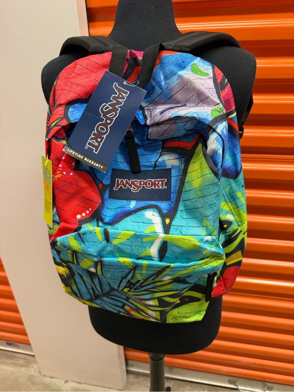 NWT JanSport High Stakes Multicolor Graffiti Print Backpack - Blue/Red/green